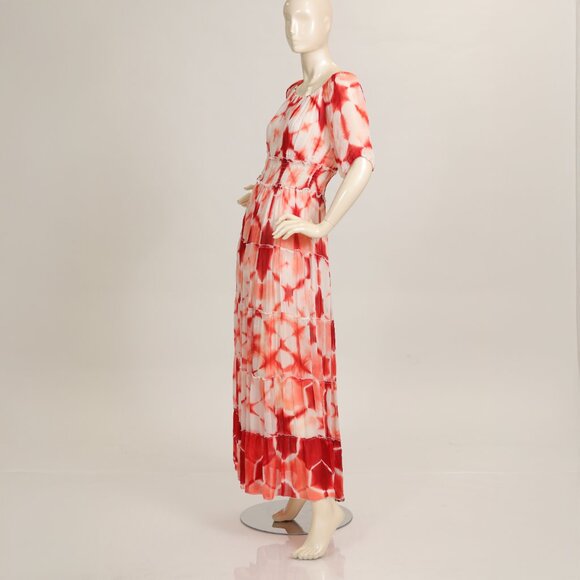 CJ LAING BELLA Silk Chiffon MAXI Red White Crinkle LARGE - Picture 3 of 6